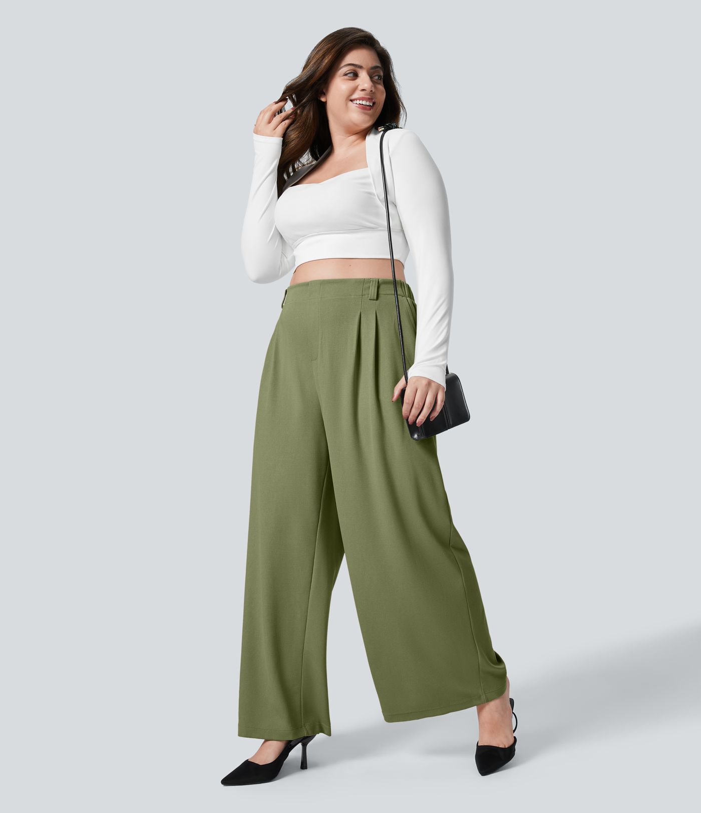 Halara Flex™ High Waisted Pocket Wide Leg Waffle Work Plus Size Trousers