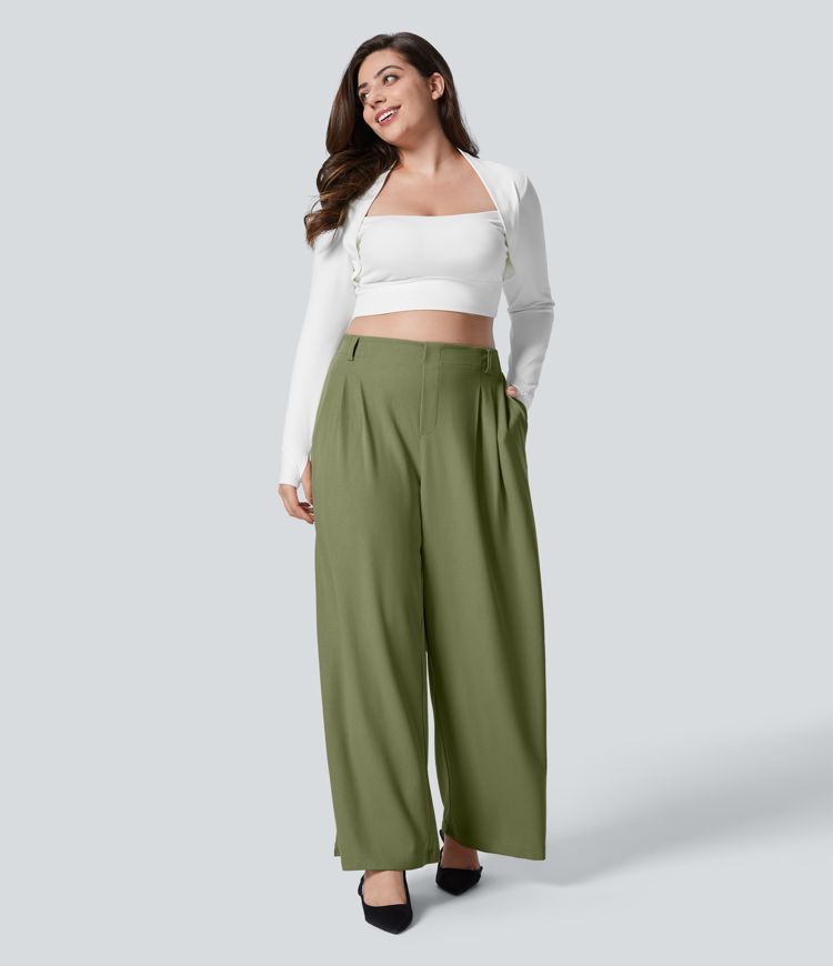 Halara Flex™ High Waisted Side Pocket Wide Leg Waffle Work Plus Size Trousers