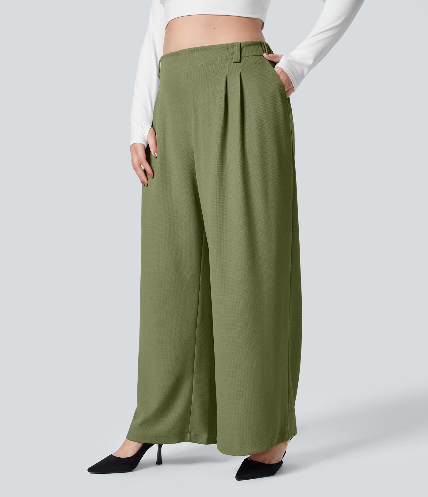 Halara Flex™ High Waisted Pocket Wide Leg Waffle Work Plus Size Trousers