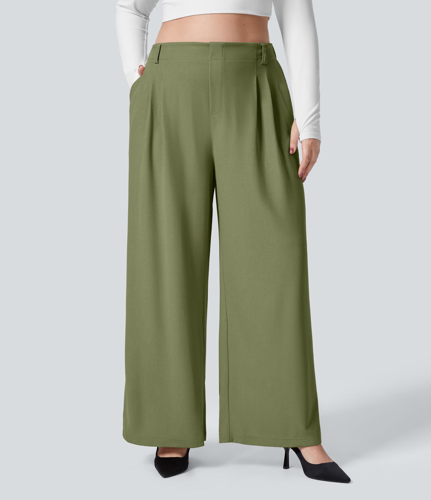 Halara Flex™ High Waisted Pocket Wide Leg Waffle Work Plus Size Trousers