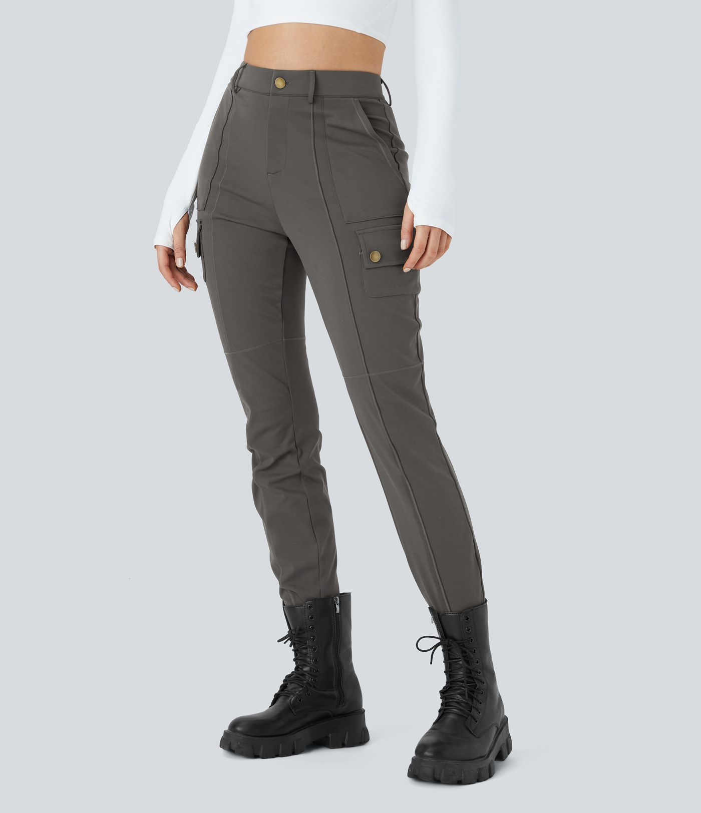 DayStretch High Waisted Zipper Pockets Solid Skinny Cargo Pants