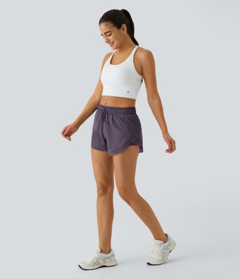 Mid Rise Drawstring Contrast Mesh 2-in-1 Flowy Running Shorts 3''
