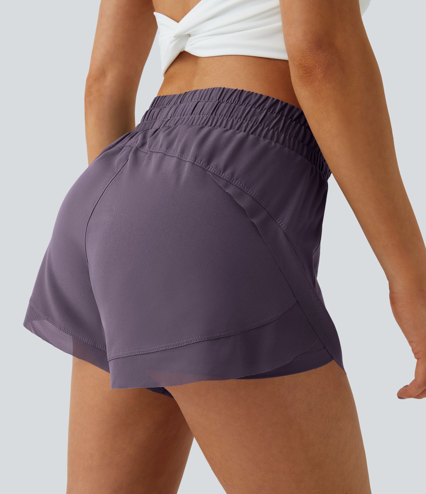 Mid Rise Drawstring Contrast Mesh 2-in-1 Flowy Running Shorts 3''