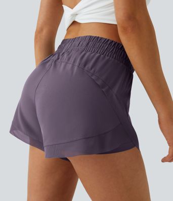 Mid Rise Drawstring Contrast Mesh 2-in-1 Flowy Running Shorts 3''