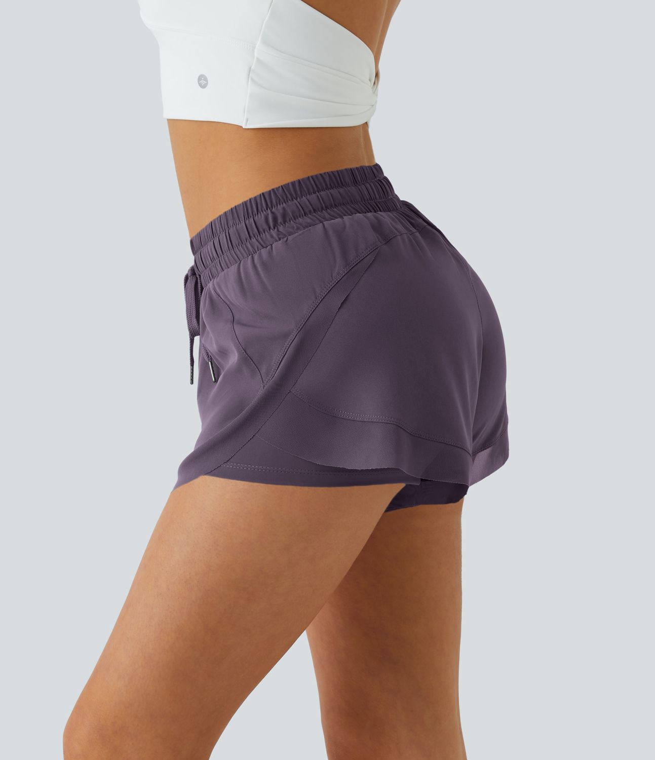 Mid Rise Drawstring Contrast Mesh 2-in-1 Flowy Running Shorts 3''