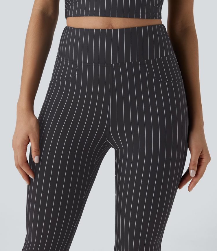 High Waisted Back Pocket Stripe  Bootcut Casual Trousers