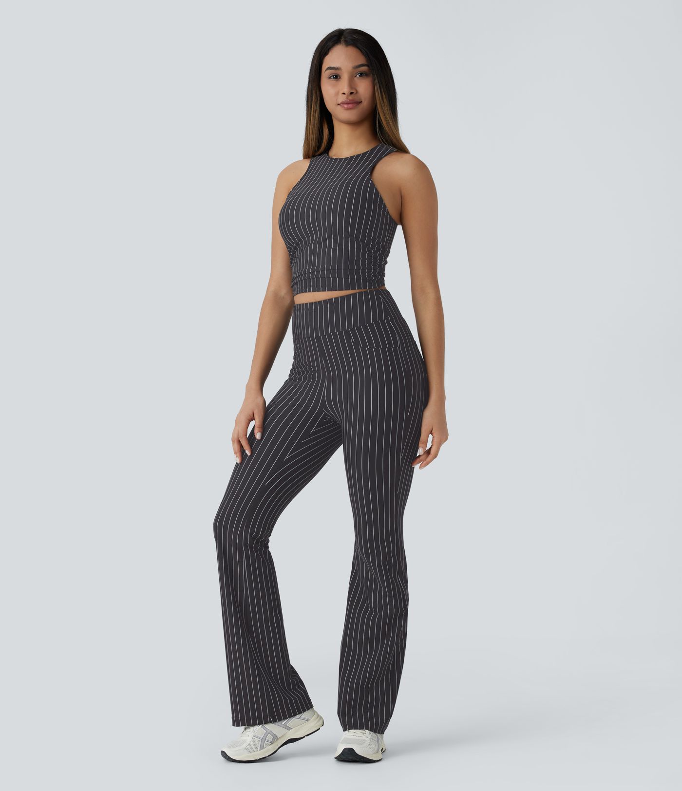 High Waisted Back Pocket Stripe  Bootcut Casual Trousers