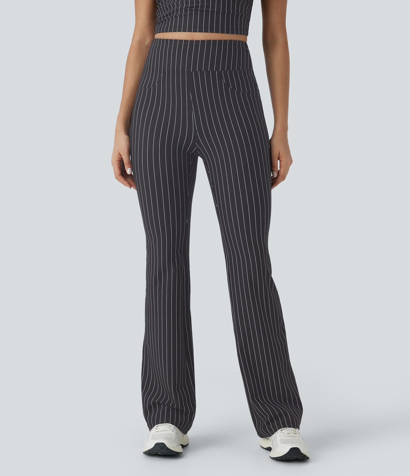 High Waisted Back Pocket Stripe  Bootcut Casual Trousers