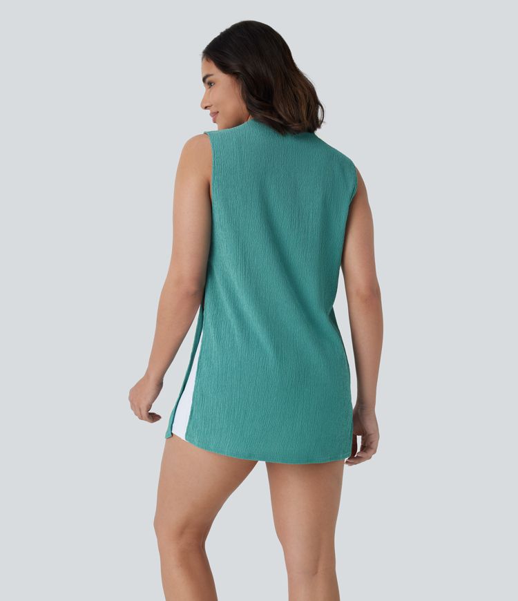 Camiseta sin mangas cuello redondo abertura alta resort