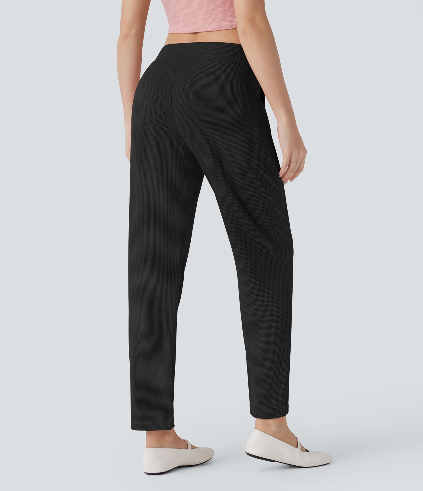 Low Rise Drawstring Pocket Tapered Waffle Lounge Pants