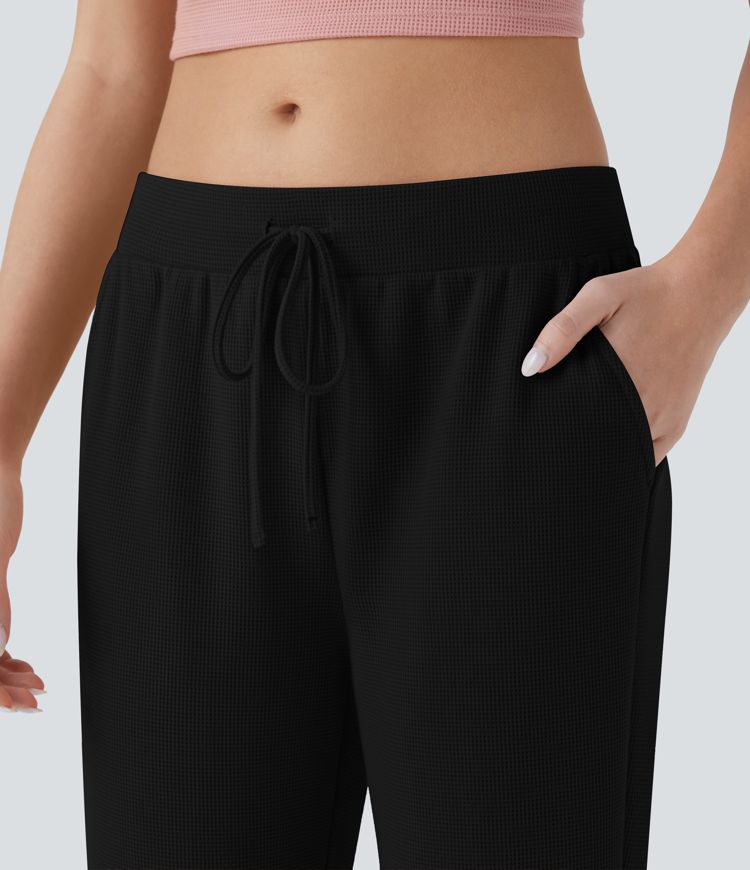Low Rise Drawstring Pocket Tapered Waffle Lounge Pants