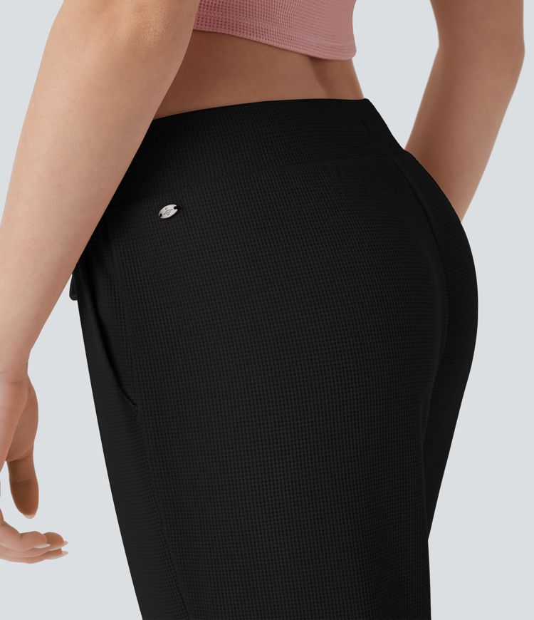 Low Rise Drawstring Pocket Tapered Waffle Lounge Pants