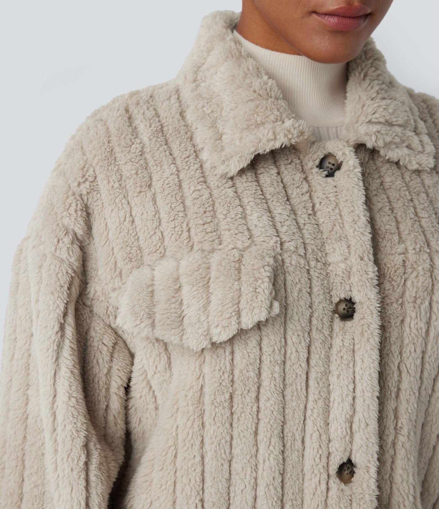 Chaqueta sherpa cuello botón manga larga