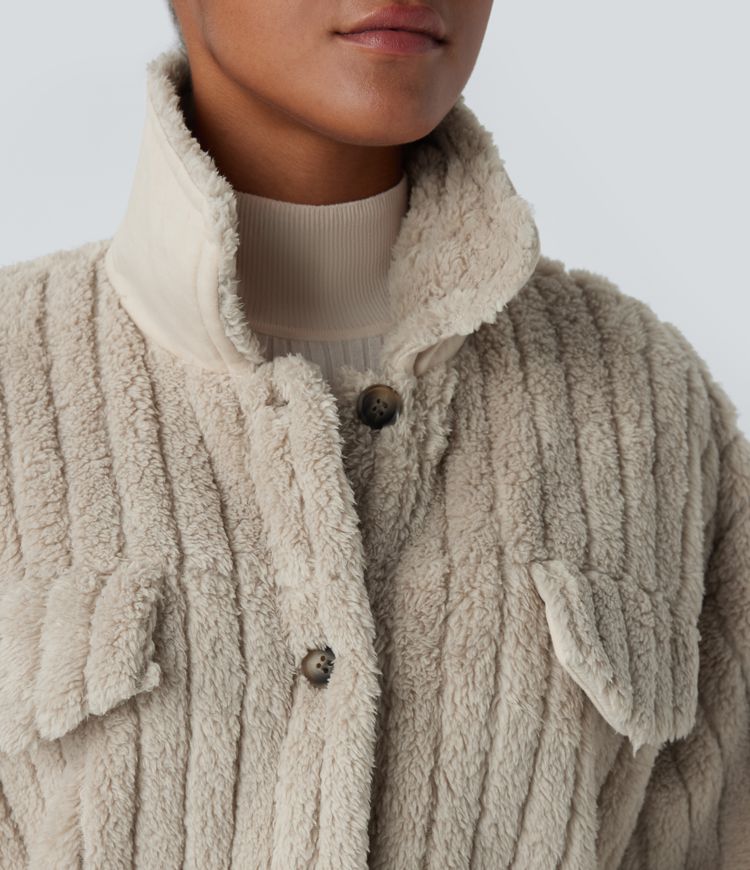 Chaqueta sherpa cuello botón manga larga