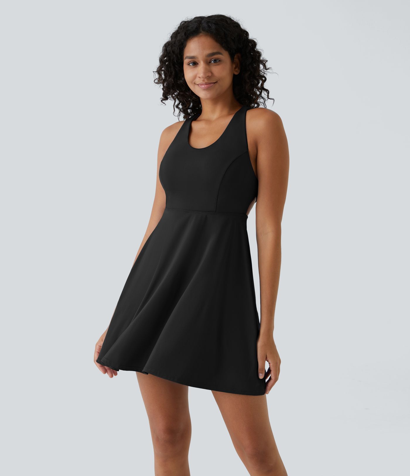 Robe Danse Sport à Bretelles Croisées et Dos Nu avec Évasé Deux Pièces et Poche