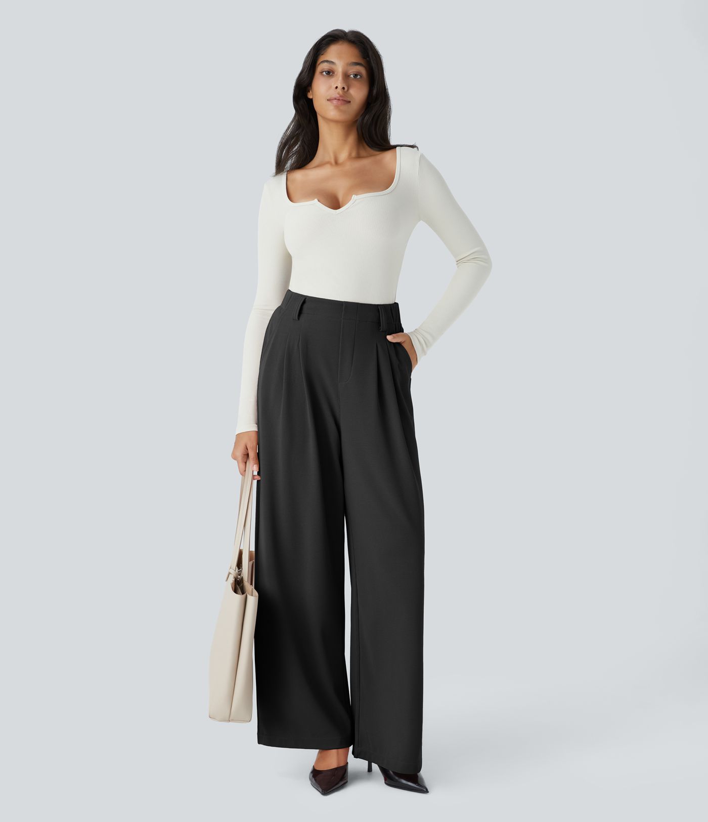Halara Flex™ High Waisted Side Pocket Wide Leg Waffle Work Trousers