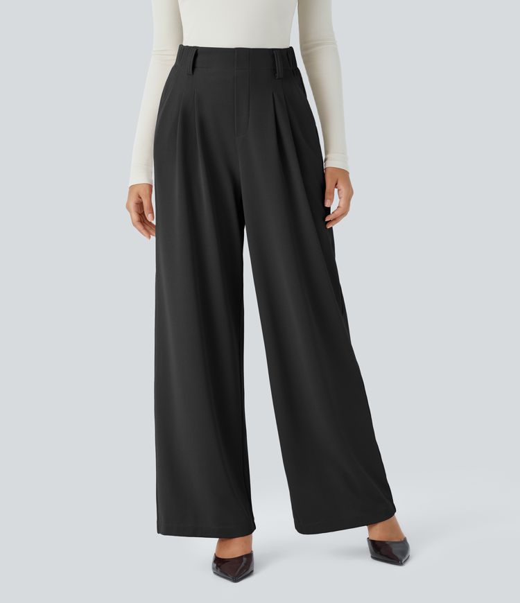 HalaraFlex™ High Waisted Plicated Side Pocket Wide Leg Waffle Work Pants