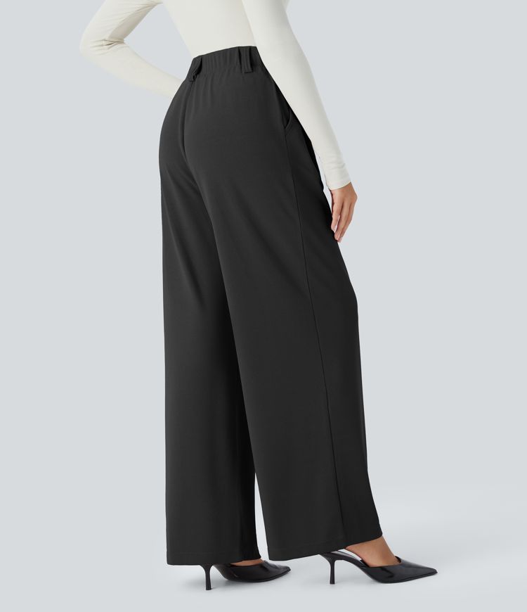 HalaraFlex™ High Waisted Plicated Side Pocket Wide Leg Waffle Work Pants