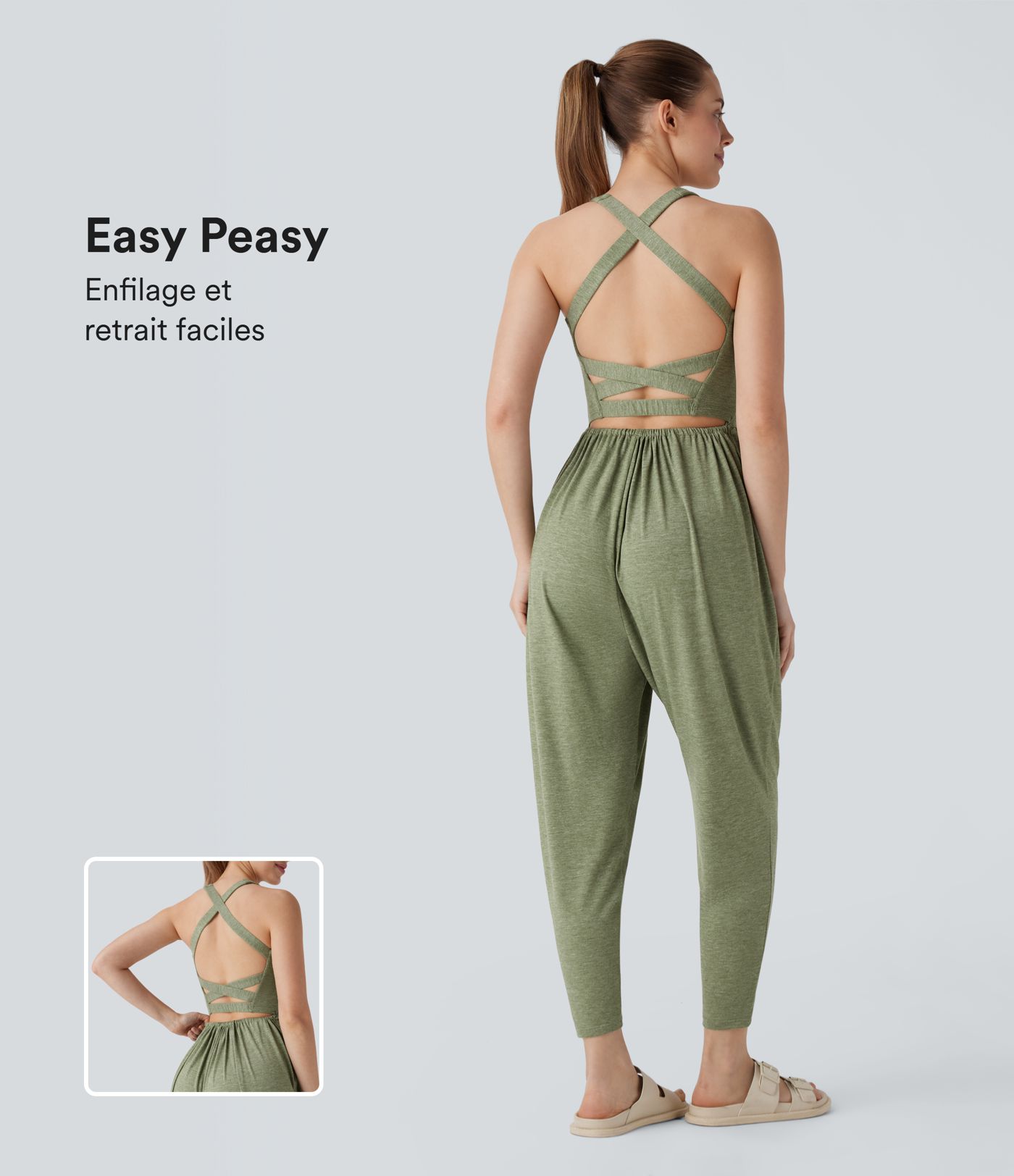 Combinaison décontractée type sarouel dos nu avec encolure en U, bretelles croisées et poches latérales - Easy Peasy