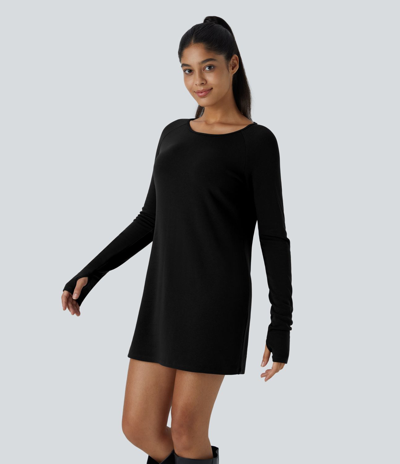 Thermo-Mini-Freizeitkleid mit Daumenloch und langen Raglanärmeln