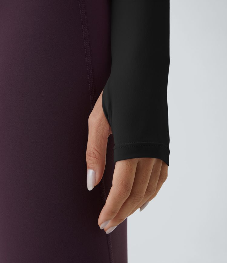 Solid Thumb Hole Cropped Yoga Sports Top