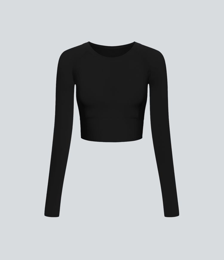 Solid Thumb Hole Cropped Yoga Sports Top