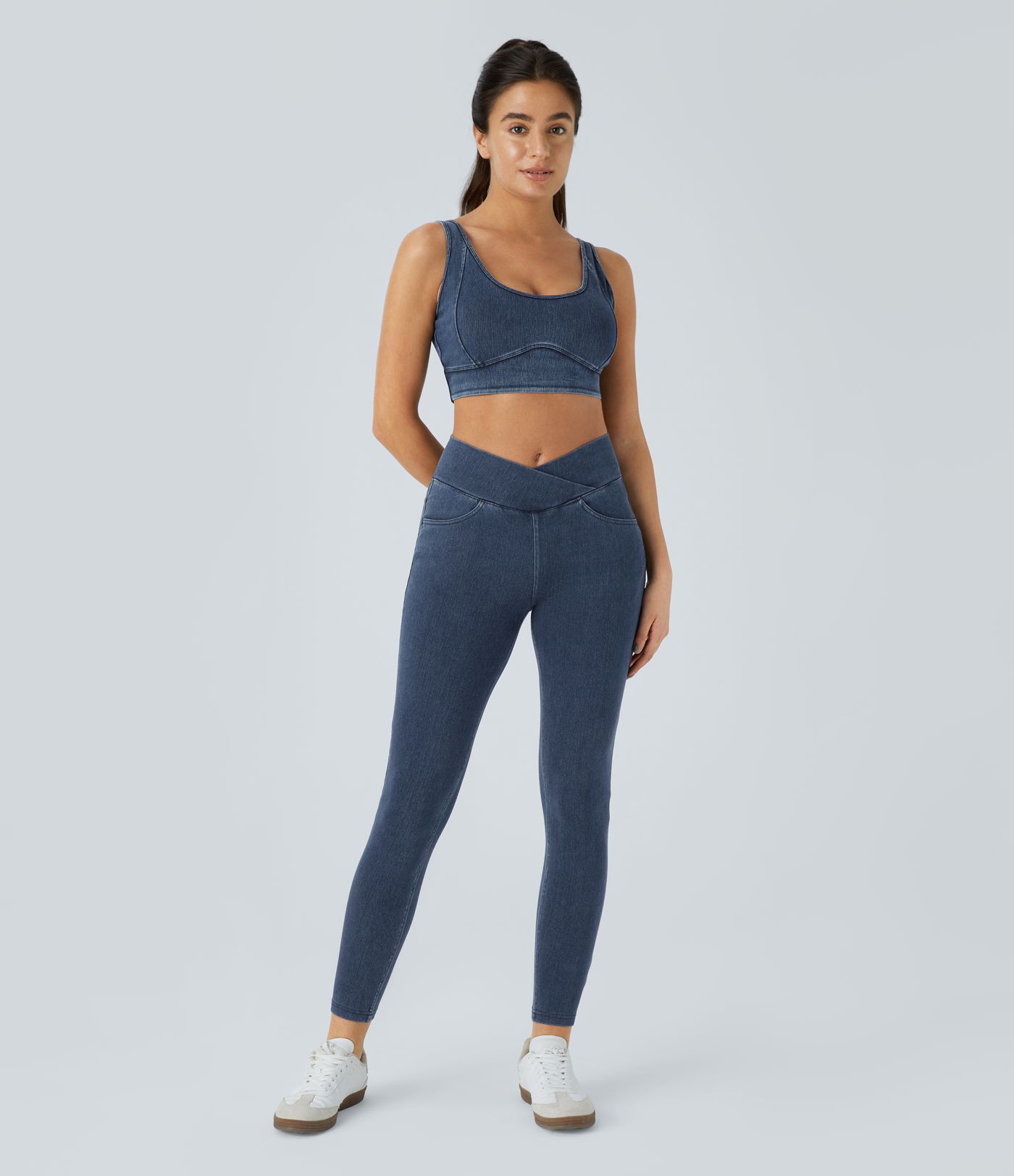 Halara Flex™ Yüksek Bel Çapraz Cepli Denim İş Taytları