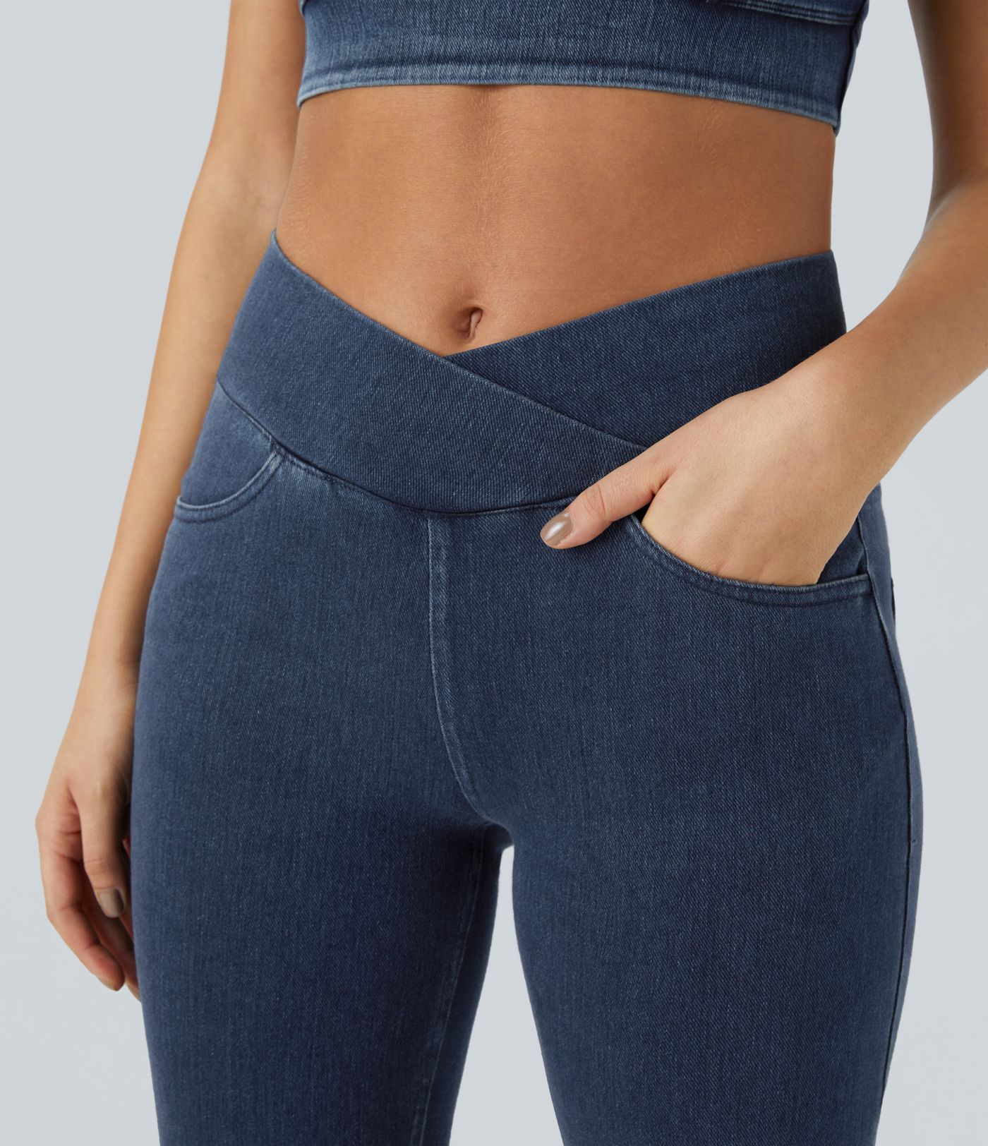 Halara Flex™ Yüksek Bel Çapraz Cepli Denim İş Taytları