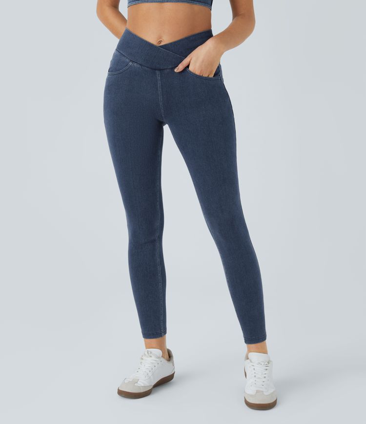 Halara Flex™ High Waisted Crossover Pockets Denim Work Leggings