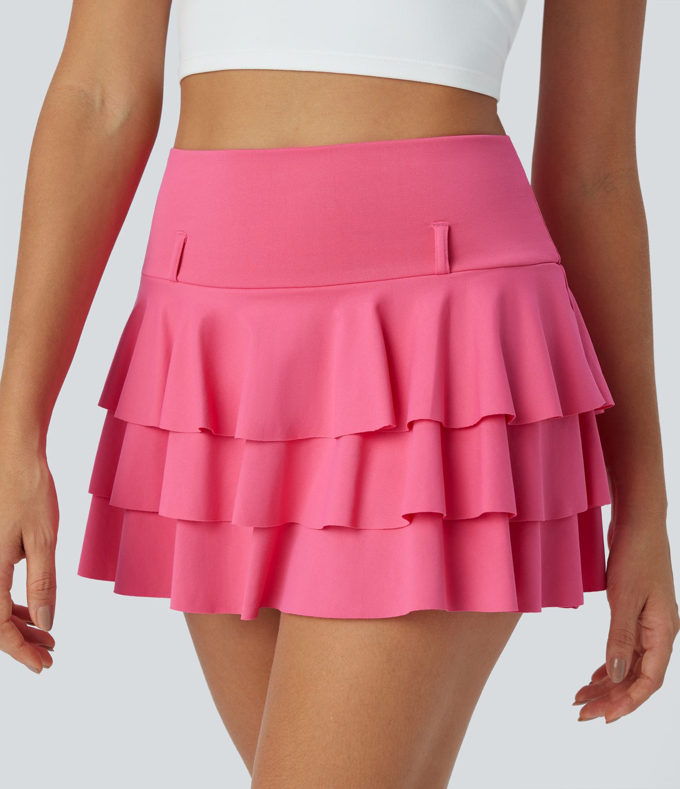 High Waisted Tiered Ruffle 2-in-1 Side Pocket Micro Mini Dance Skirt Without Belt