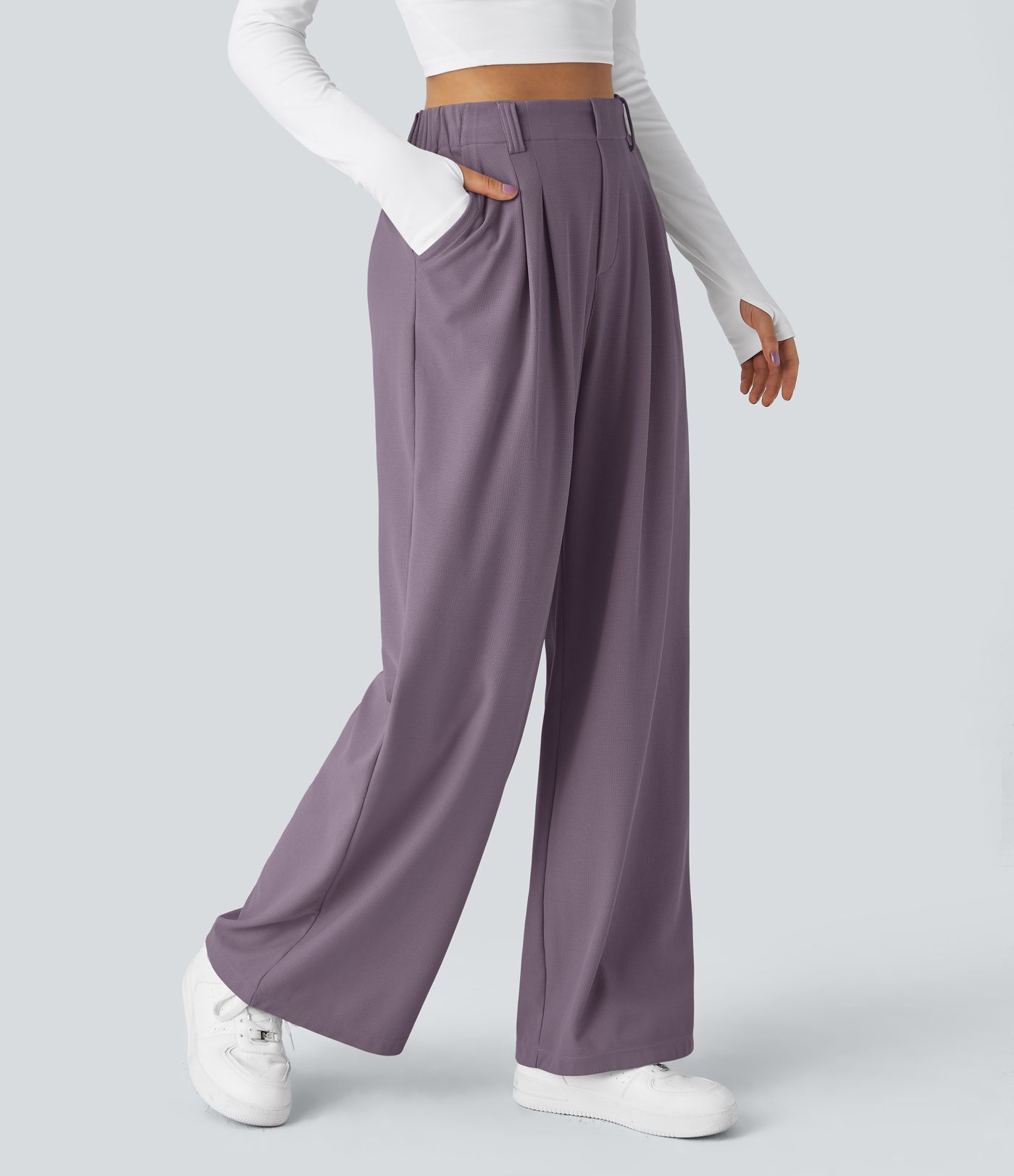 Halara Flex™ High Waisted Pocket Wide Leg Waffle Work Trousers