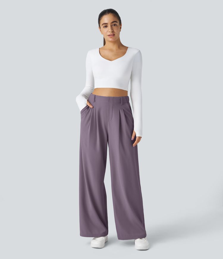 Halara Flex™ High Waisted Pocket Wide Leg Waffle Work Trousers