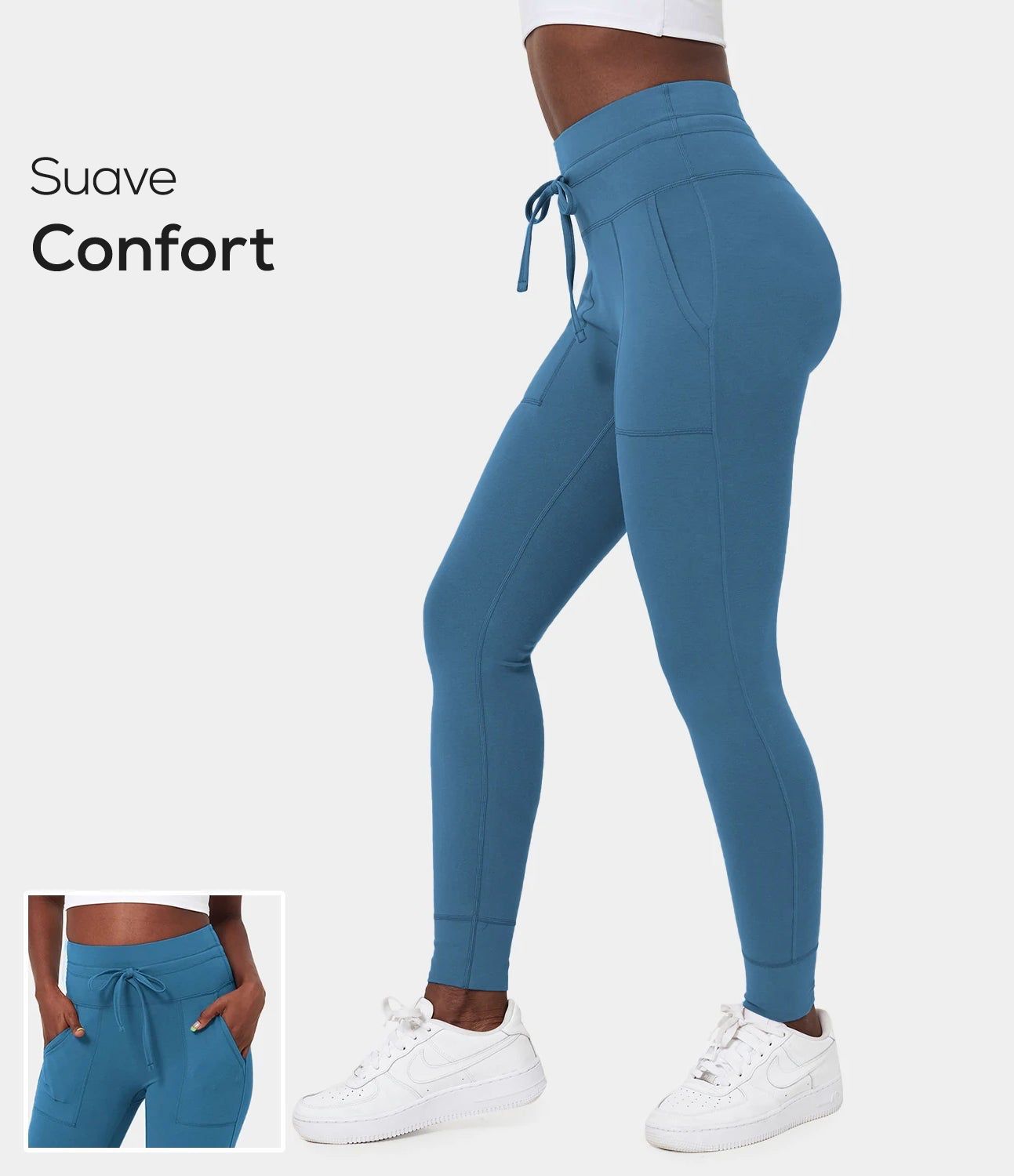 Jogging 7/8 en Coton à Taille Haute avec Cordon de Serrage