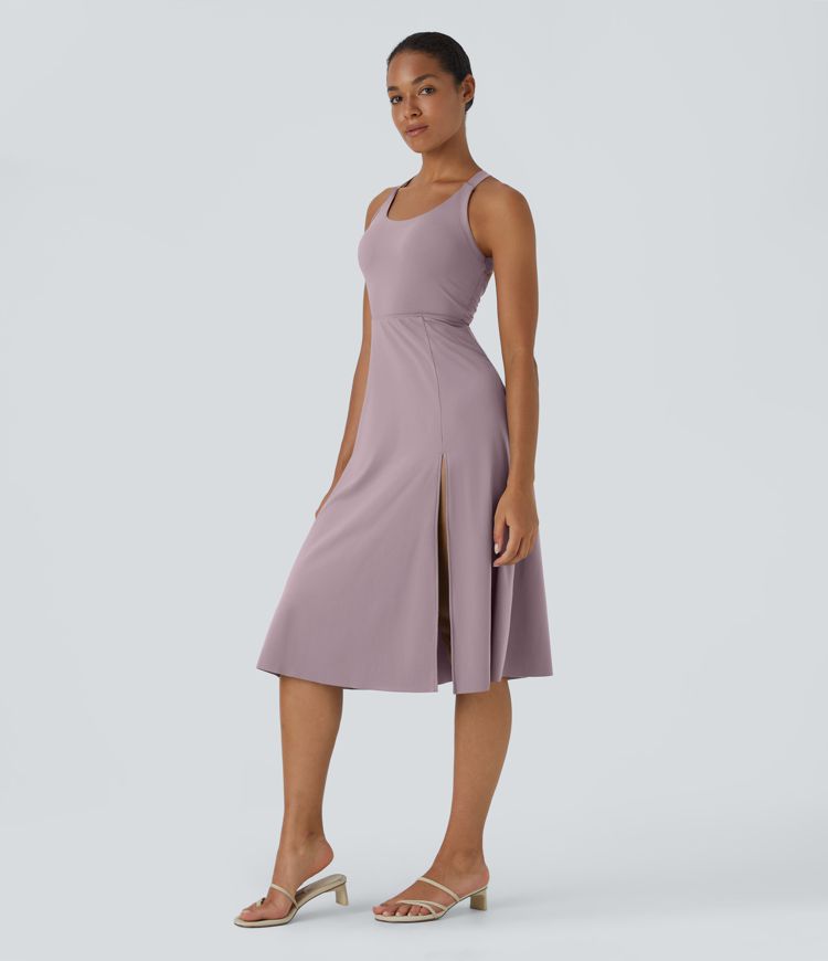 Backless Cut Out Twisted Side Pocket Split Midi Casual Dress