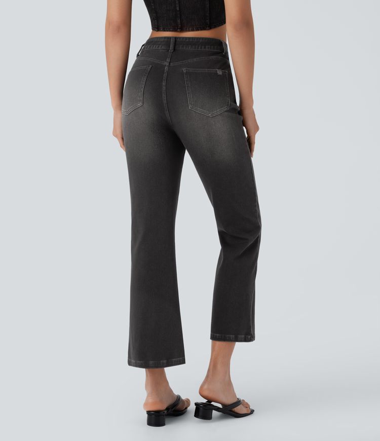 Halara Flex™ High Waisted Button Zipper Multiple Pockets Stretchy Knit Casual Bootcut Jeans