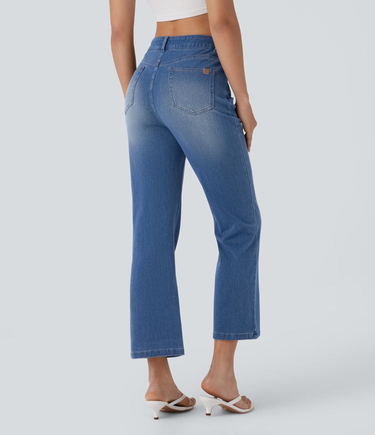 Jean bootcut décontracté extensible avec poches multiples, bouton, fermeture éclair et taille haute Halara Flex™