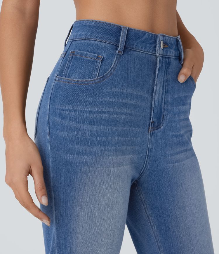 Jean bootcut décontracté extensible avec poches multiples, bouton, fermeture éclair et taille haute Halara Flex™