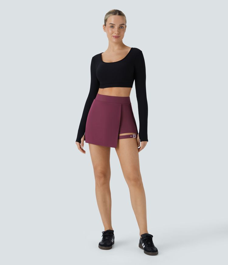 Breezeful™ High Waisted Contrast Pleated 2-in-1 Pocket Adjustable Buckle Mini Quick Dry Casual Skirt