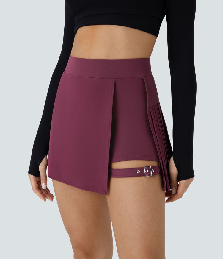 Breezeful™ High Waisted Contrast Pleated 2-in-1 Pocket Adjustable Buckle Mini Quick Dry Casual Skirt