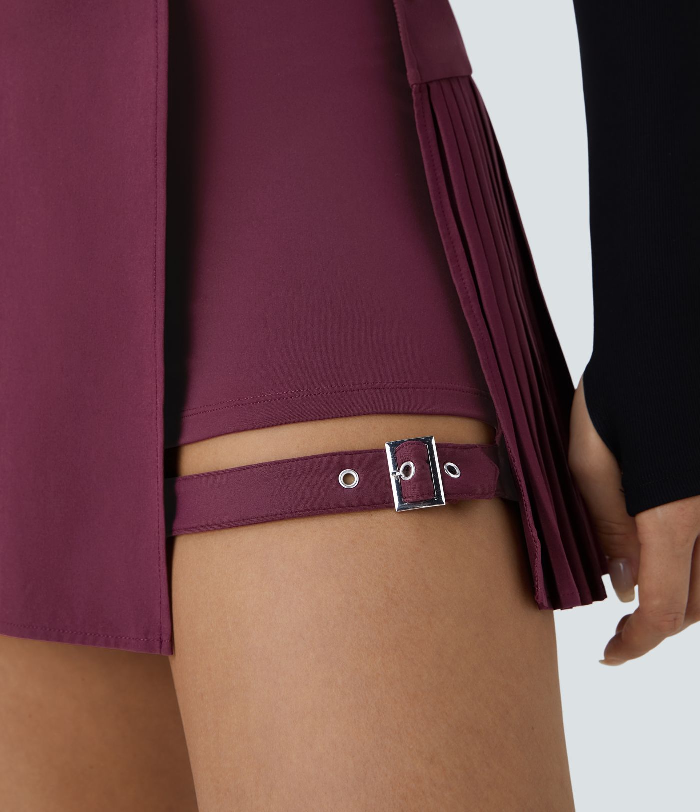 Falda Breezeful™ corta secado rápido hebilla ajustable bolsillo lateral tiro alto pliegue contrastante 2 en 1