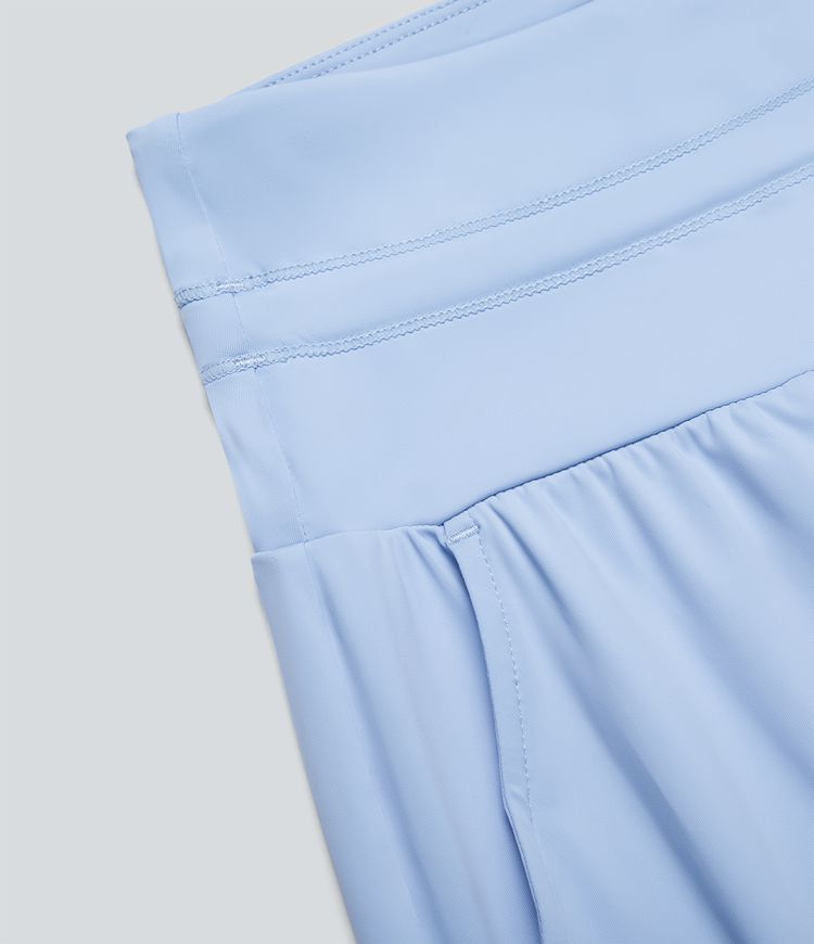 Pantalon Large Casual Taille Haute Cordon de Serrage Poches Latérales Toucher Frais