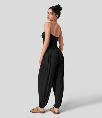 Ribbed Tube Pocket Casual Jumpsuit