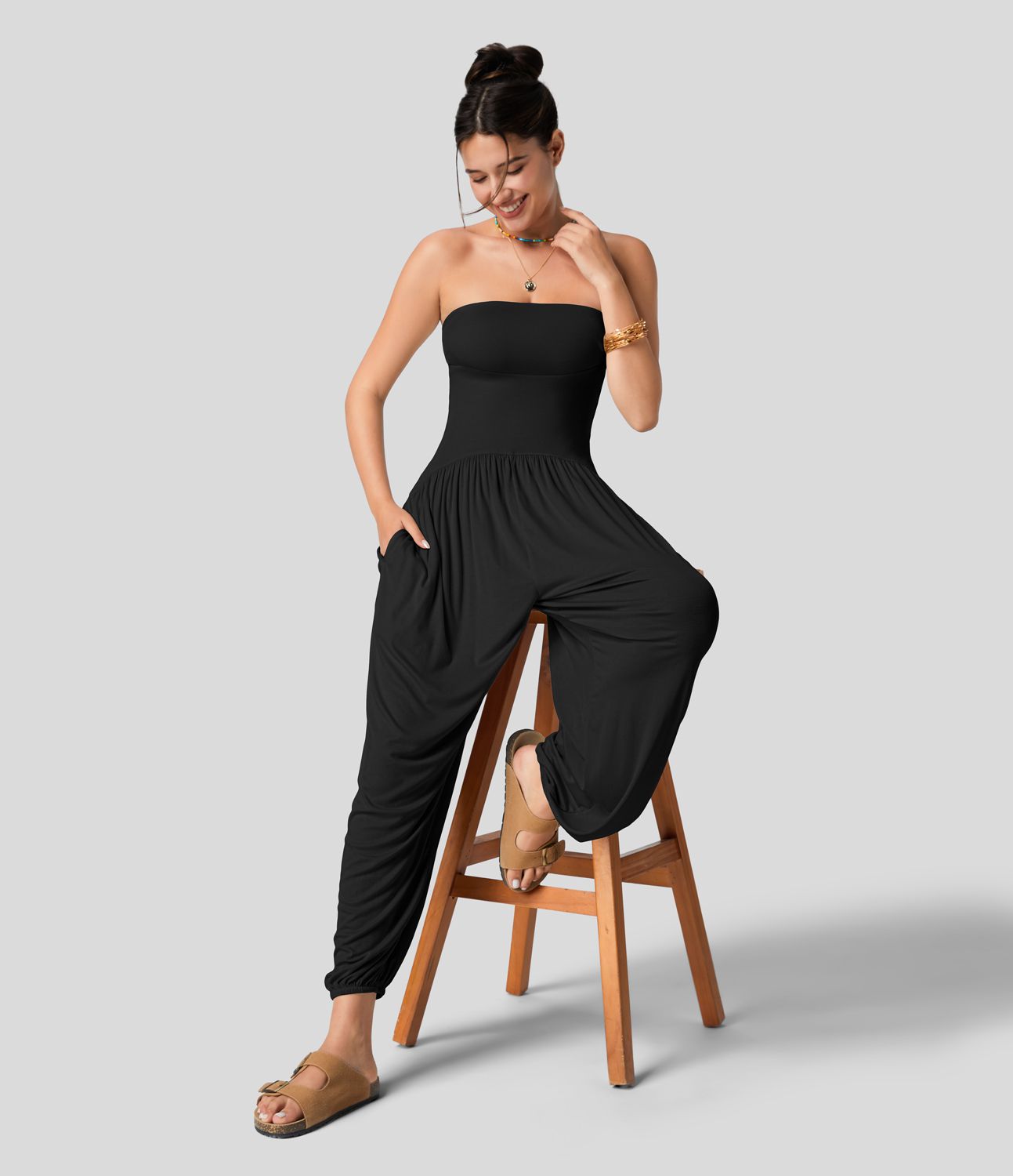 Ribbed Tube Pocket Casual Jumpsuit