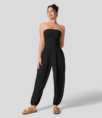 Ribbed Tube Pocket Casual Jumpsuit