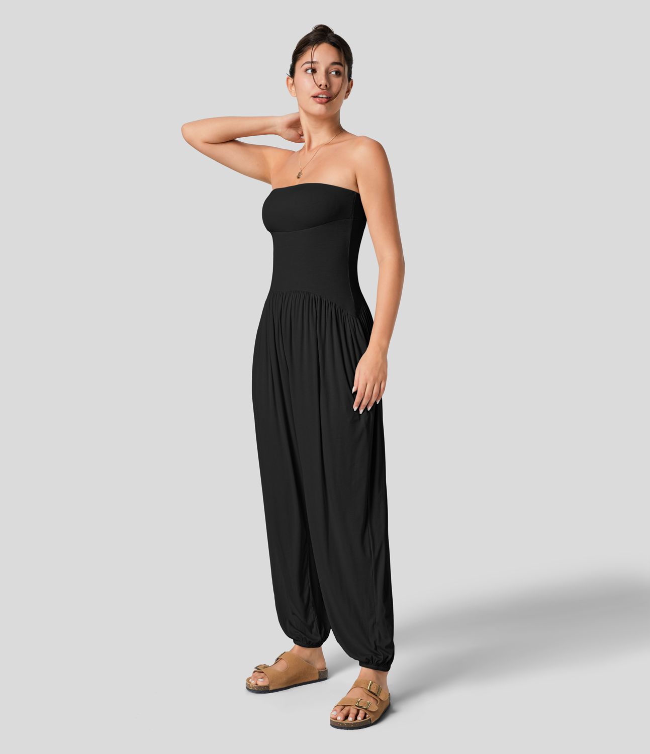 Ribbed Tube Pocket Casual Jumpsuit