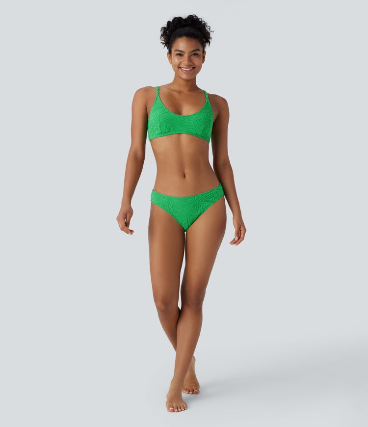 Adjustable Strap Texture Jacquard Bikini Top Swimsuit