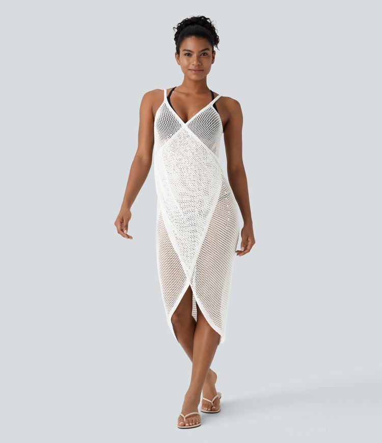 Adjustable Strap Crossover Backless Hollow Out Swim Cover Up