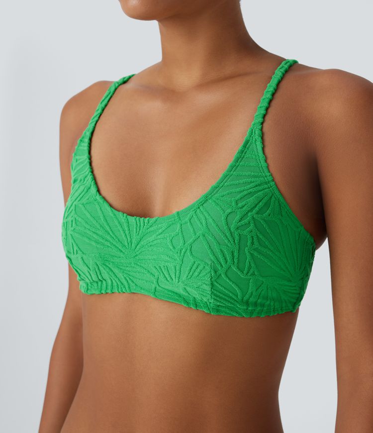 Adjustable Strap Texture Jacquard Bikini Top Swimsuit