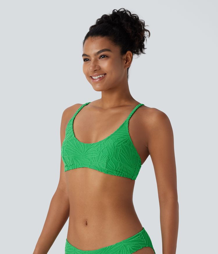 Adjustable Strap Texture Jacquard Bikini Top Swimsuit