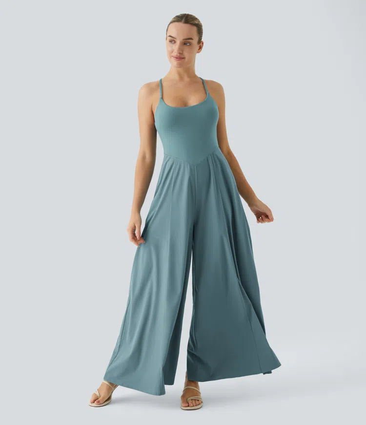 Breezeful™ Backless Crisscross Side Pocket Flowy Quick Dry Resort Slip Jumpsuit